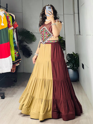 Boho Navratri chaniya choli brown with multicolour mirror work belt for garba