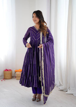 Purple Chanderi Silk Salwar Suit with Real Mirror Handwork and Designer Embroidery by The Beauty Queen Surat