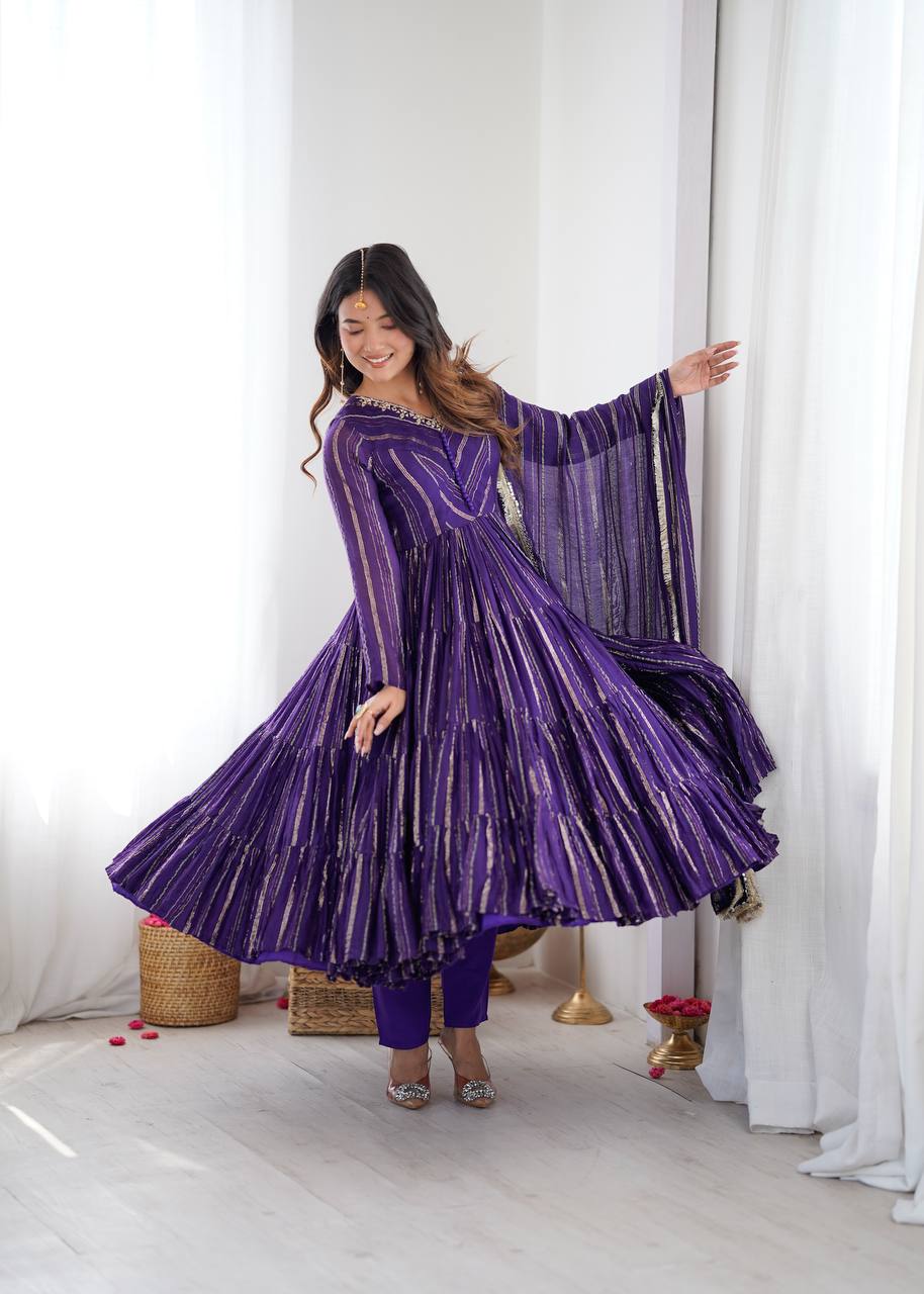 Purple Chanderi Silk Salwar Suit – Handcrafted Real Mirror Work & Designer Embroidery Set