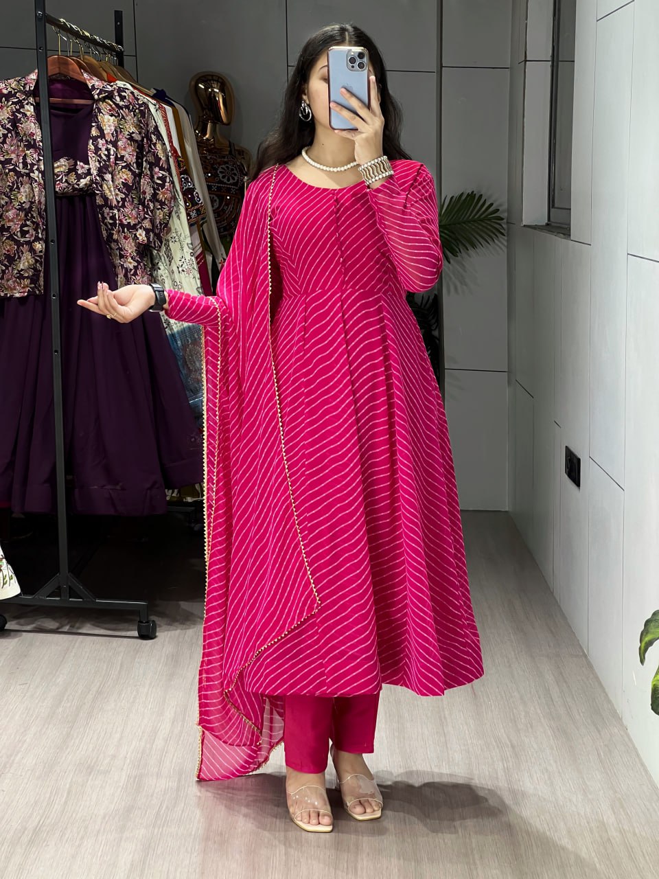 Rani Weightless Premium Leheriya Printed Anarkali Salwar Suit