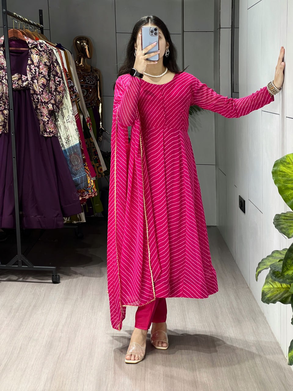 Rani Weightless Premium Leheriya Printed Anarkali Salwar Suit