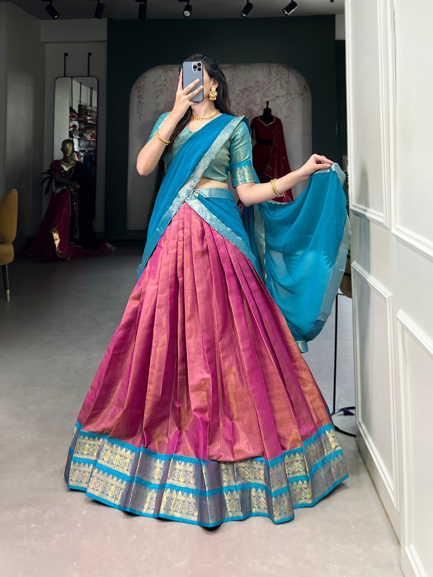 Pink Kanchipuram Zari Weaving Work Lehenga Choli