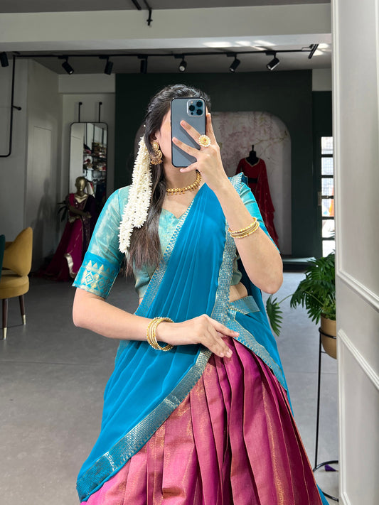 Pink Kanchipuram Zari Weaving Work Lehenga Choli