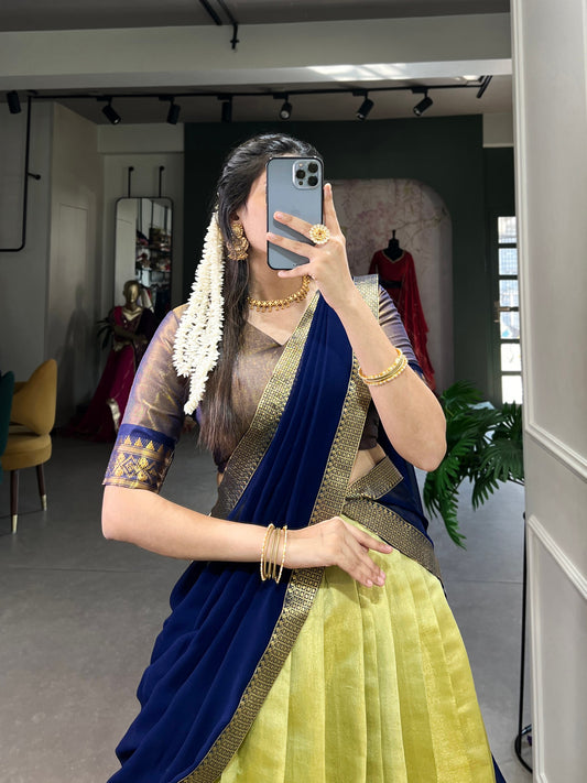 Pista Kanchipuram Zari Weaving Work Lehenga Choli