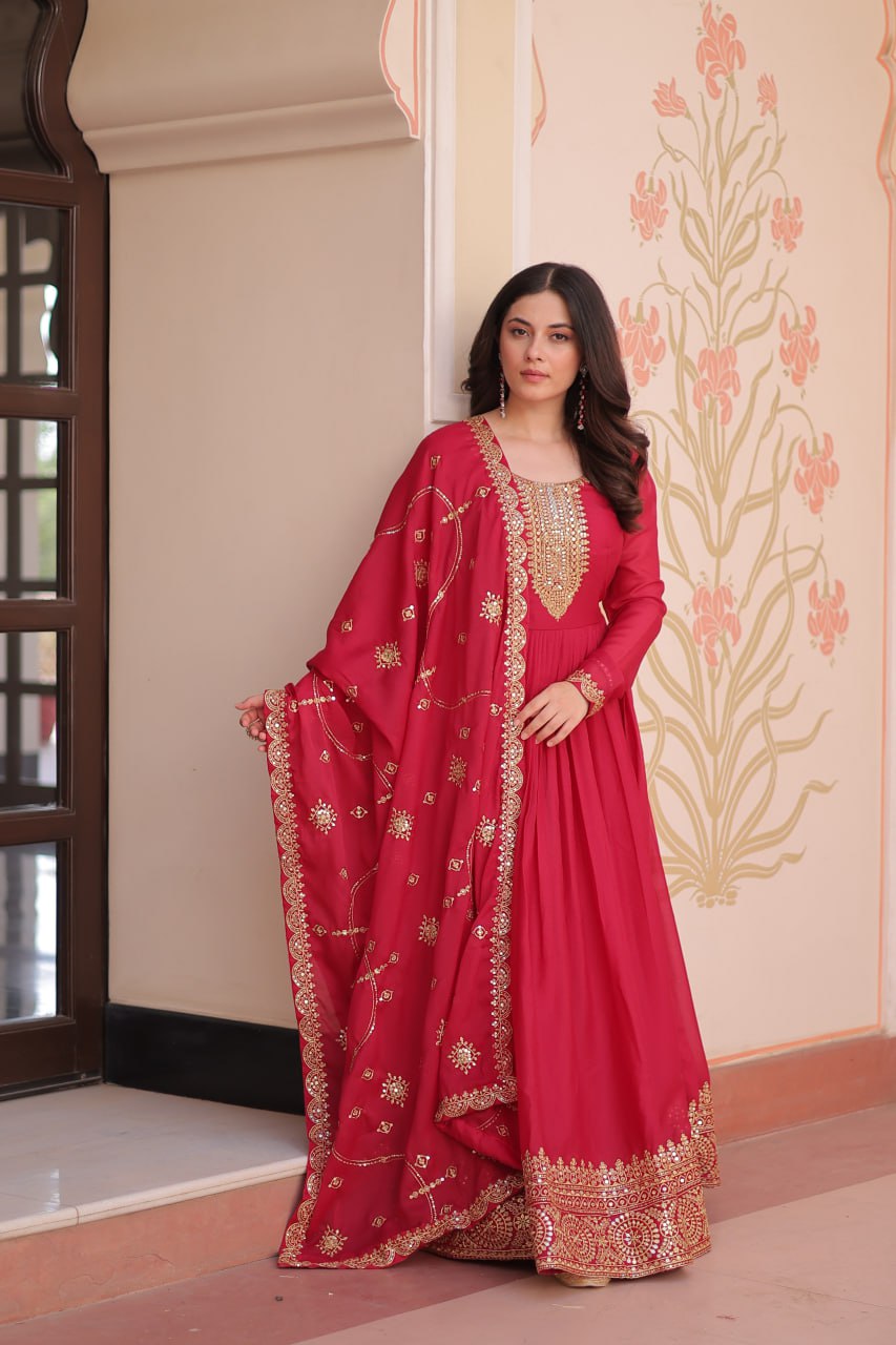 Rani Zari Sequins Embroidered Work Round Neck Gown