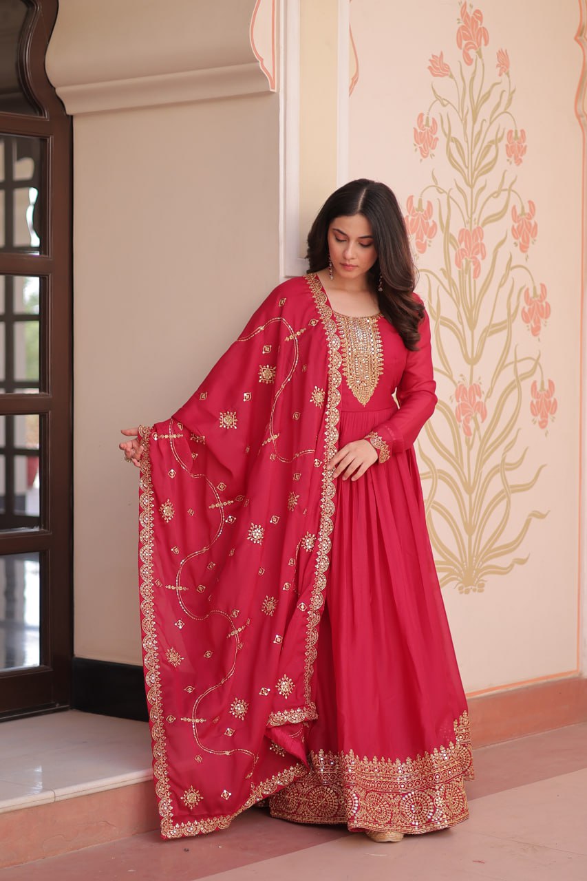 Rani Zari Sequins Embroidered Work Round Neck Gown