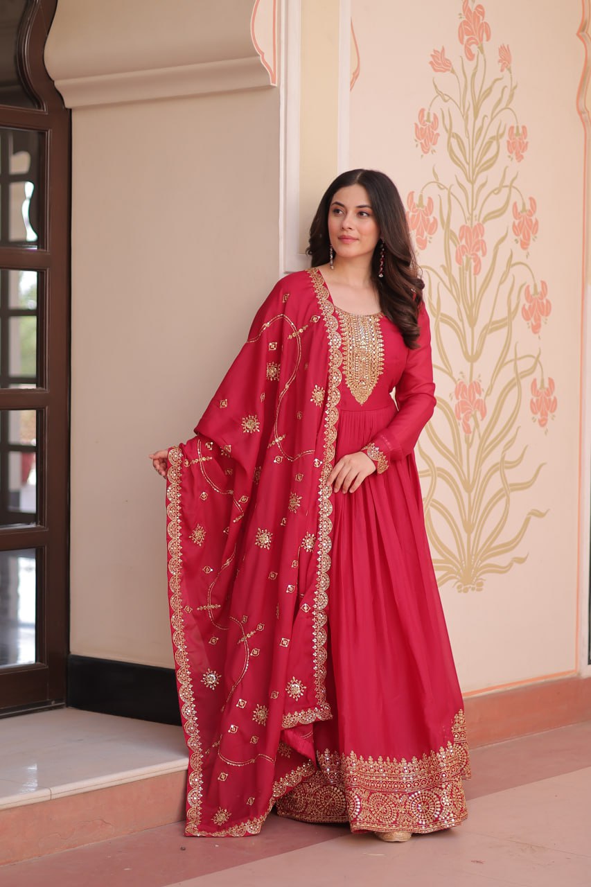Rani Zari Sequins Embroidered Work Round Neck Gown