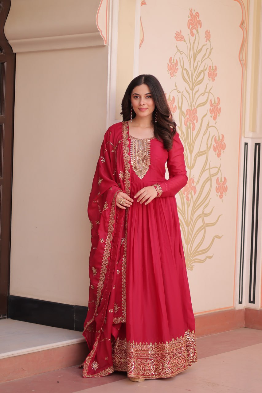 Rani Zari Sequins Embroidered Work Round Neck Gown