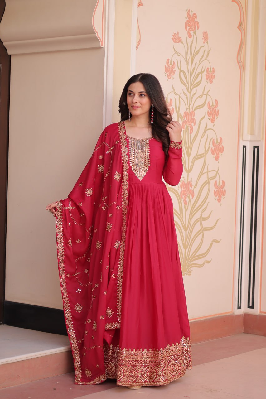 Rani Zari Sequins Embroidered Work Round Neck Gown
