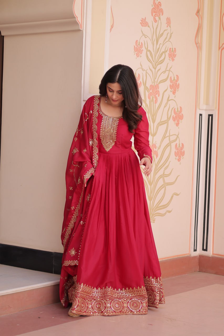 Rani Zari Sequins Embroidered Work Round Neck Gown