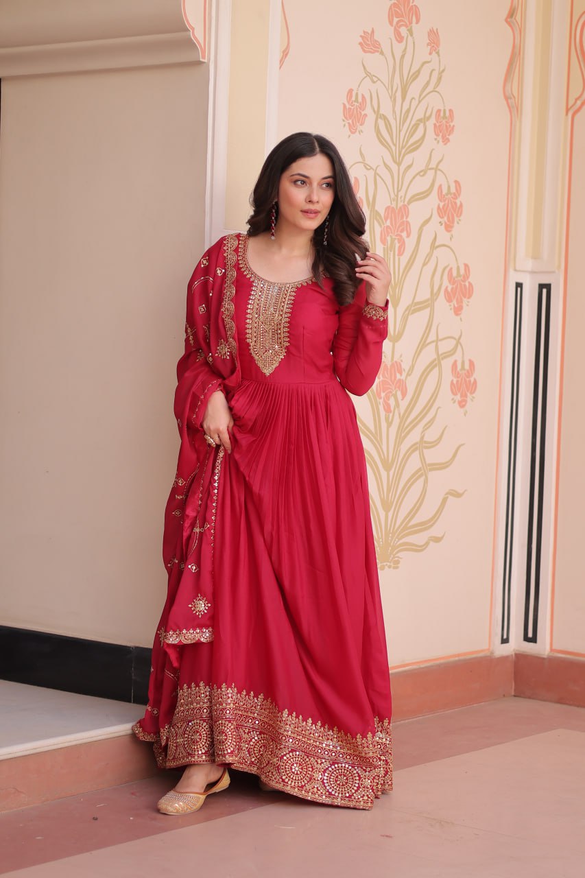 Rani Zari Sequins Embroidered Work Round Neck Gown