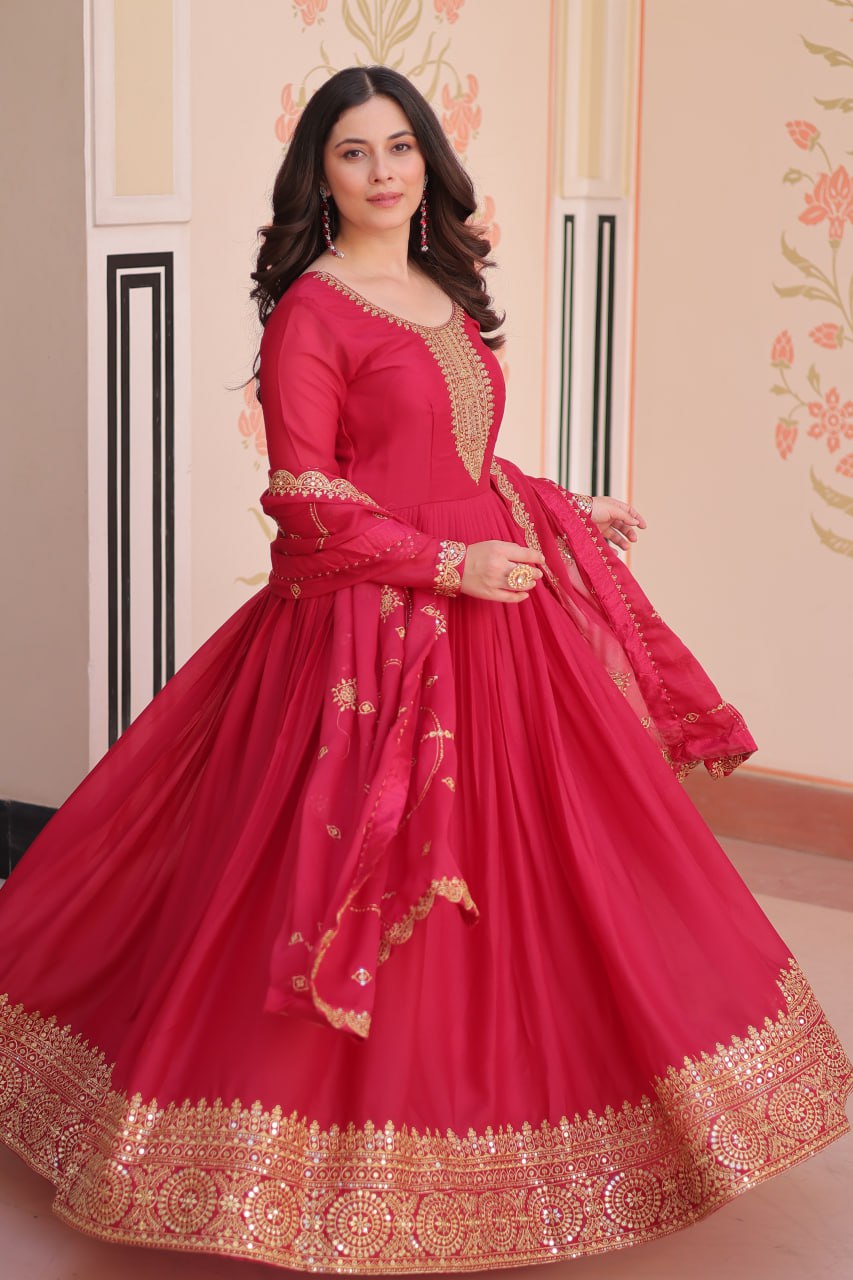 Rani Zari Sequins Embroidered Work Round Neck Gown