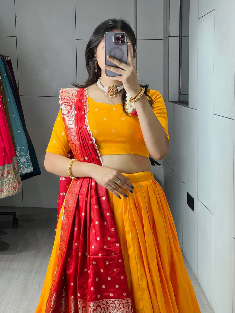 Royal Golden Paithani Silk Lehenga with Floral Zari Weaving & Designer Contrast Border