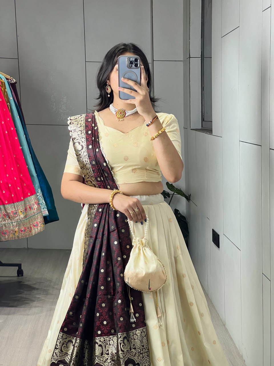 Royal Wine Paithani Silk Lehenga with Floral Zari Weaving & Designer Contrast Border