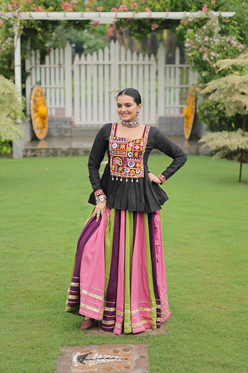 Wine Pink Reyon With Attractive Gota Patti Lace Navratri Lehenga