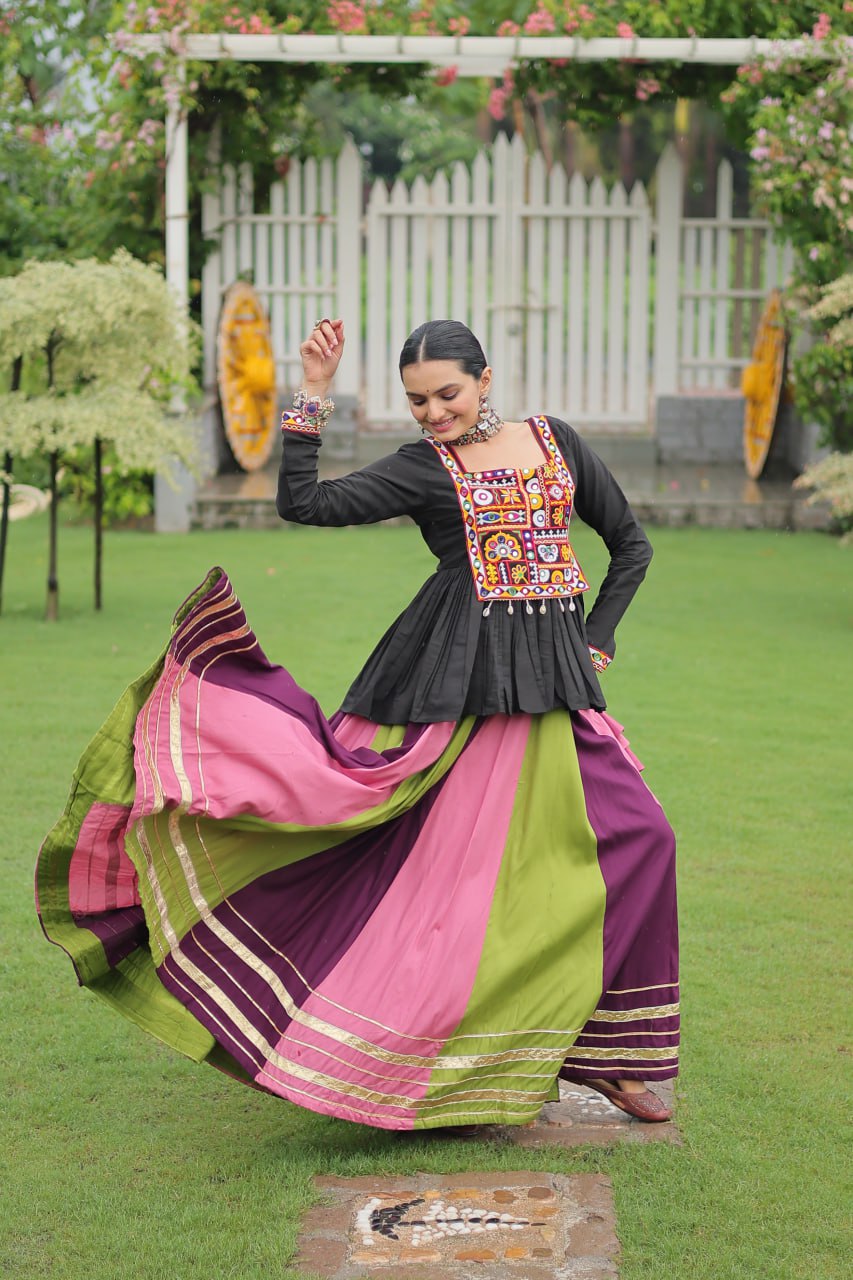 Wine Pink Reyon With Attractive Gota Patti Lace Navratri Lehenga