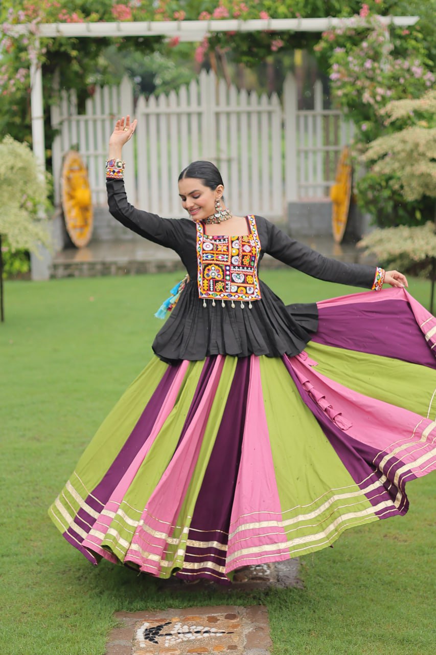 Wine Pink Reyon With Attractive Gota Patti Lace Navratri Lehenga
