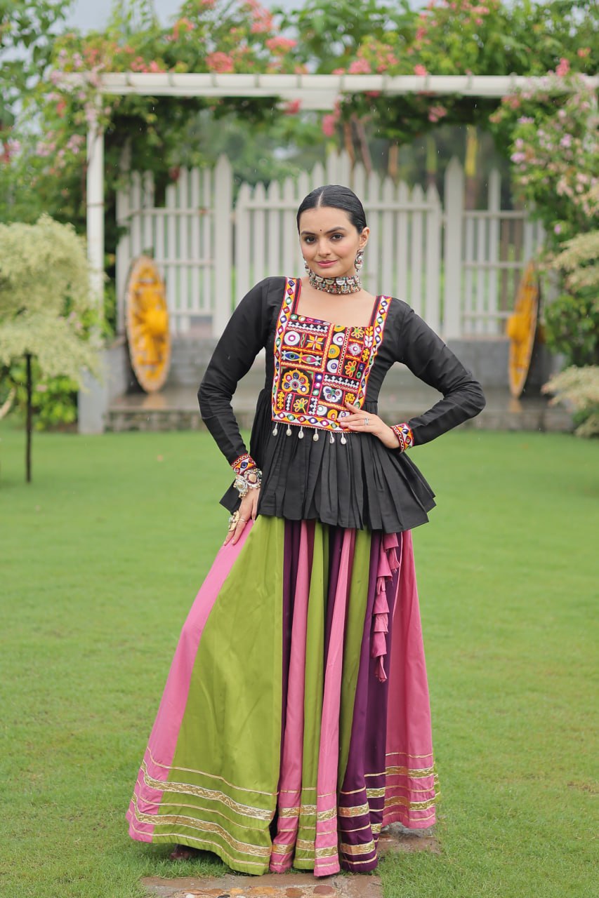 Wine Pink Reyon With Attractive Gota Patti Lace Navratri Lehenga