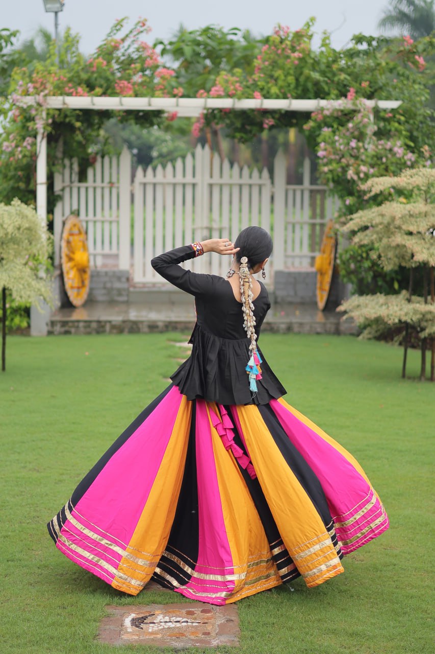 Yellow Black Reyon With Attractive Gota Patti Lace Navratri Lehenga