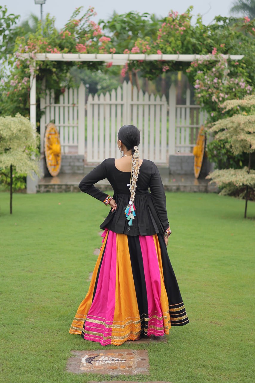 Yellow Black Reyon With Attractive Gota Patti Lace Navratri Lehenga