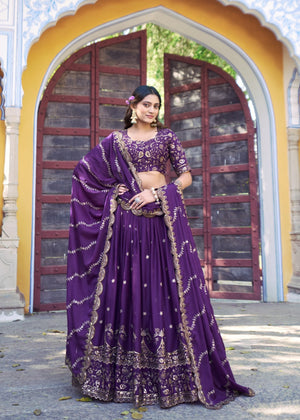Deep Purple Star Georgette Lehenga Choli with Zari and Resham Embroidery by The Beauty Queen Surat