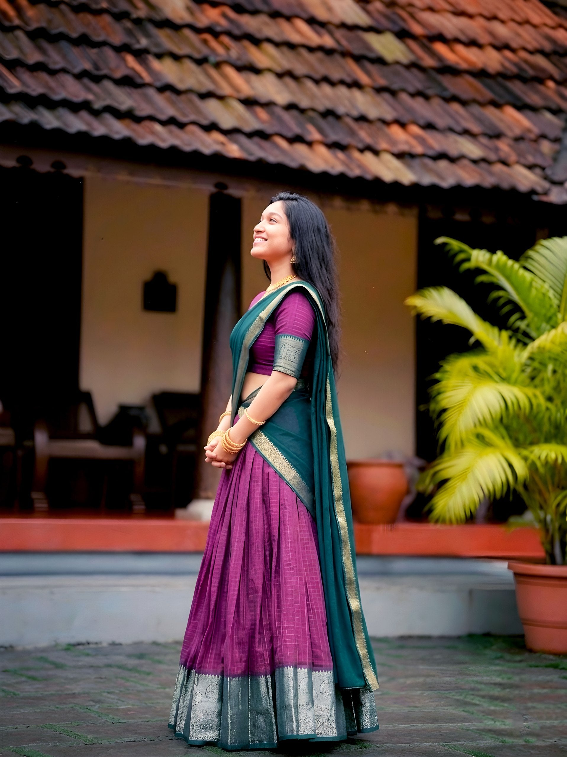 Magenta Pink & Bottle Green Dola Silk Lehenga Choli with Traditional Zari Weaving Work