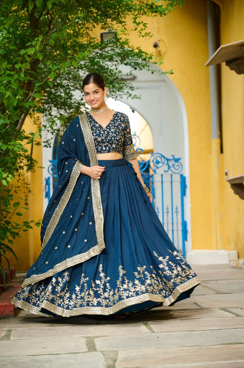 Rama Vichitra Silk With Sequins Multi Embroidered Work Lehenga Choli