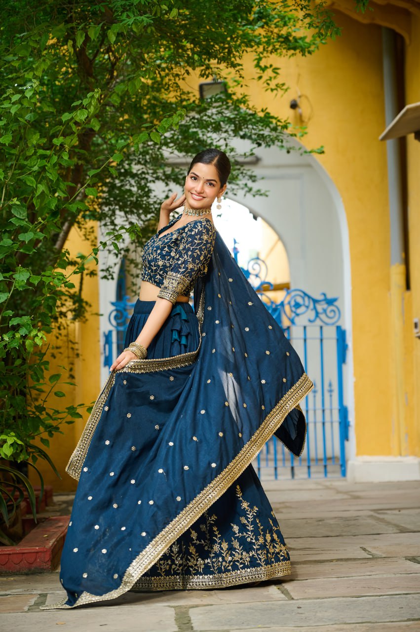 Rama Vichitra Silk With Sequins Multi Embroidered Work Lehenga Choli