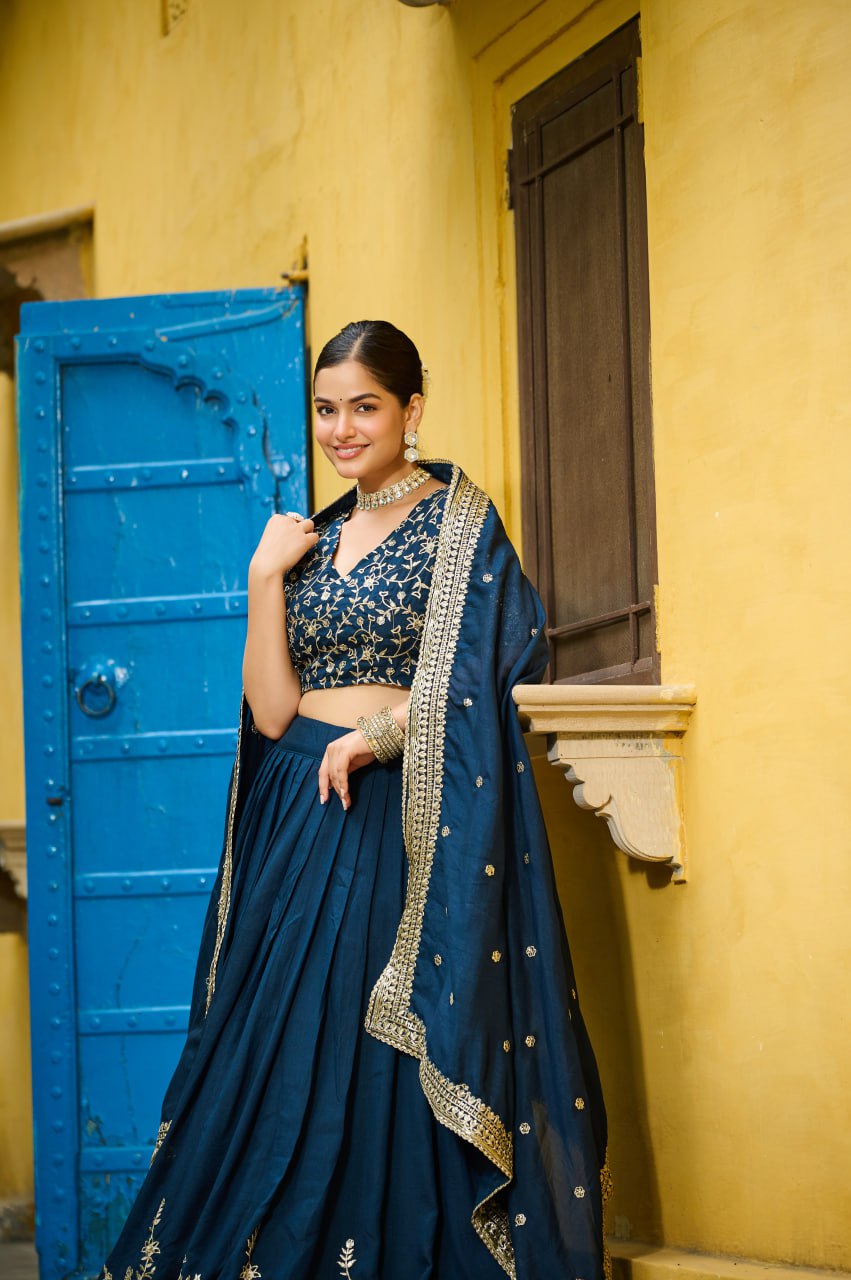 Rama Vichitra Silk With Sequins Multi Embroidered Work Lehenga Choli