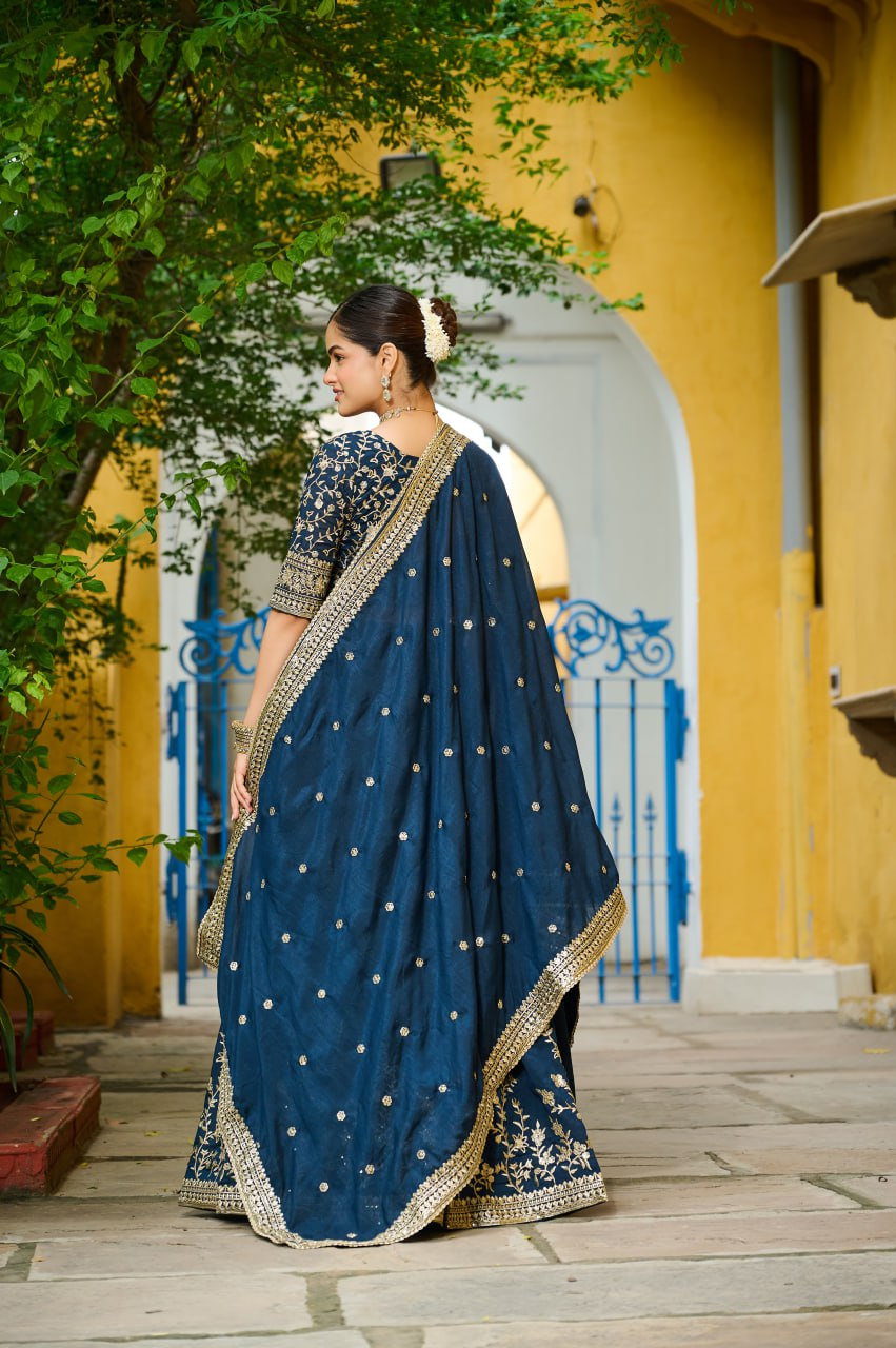 Rama Vichitra Silk With Sequins Multi Embroidered Work Lehenga Choli