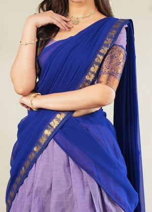 Pastel South Indian half saree lehenga lavender with royal blue contrast