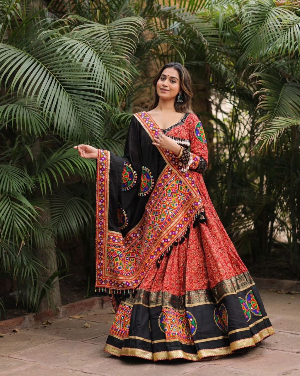 Maroon Real Mirror Work Navratri Lehenga Choli