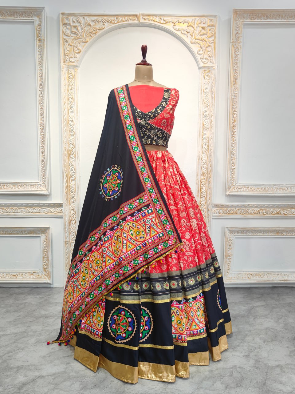 Maroon Real Mirror Work Navratri Lehenga Choli