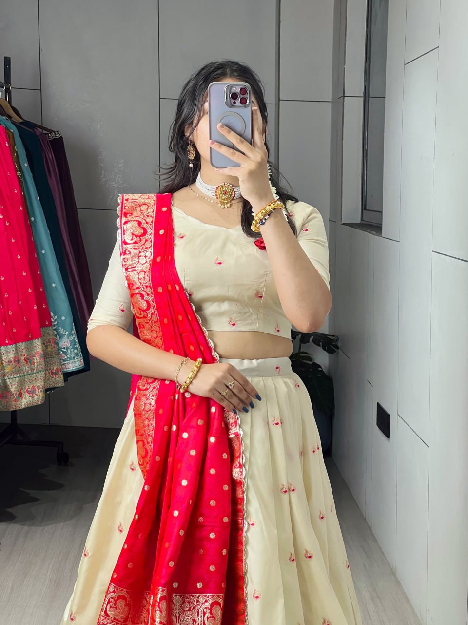 Royal Red Paithani Silk Lehenga with Rich Zari Weaving & Contrast Border