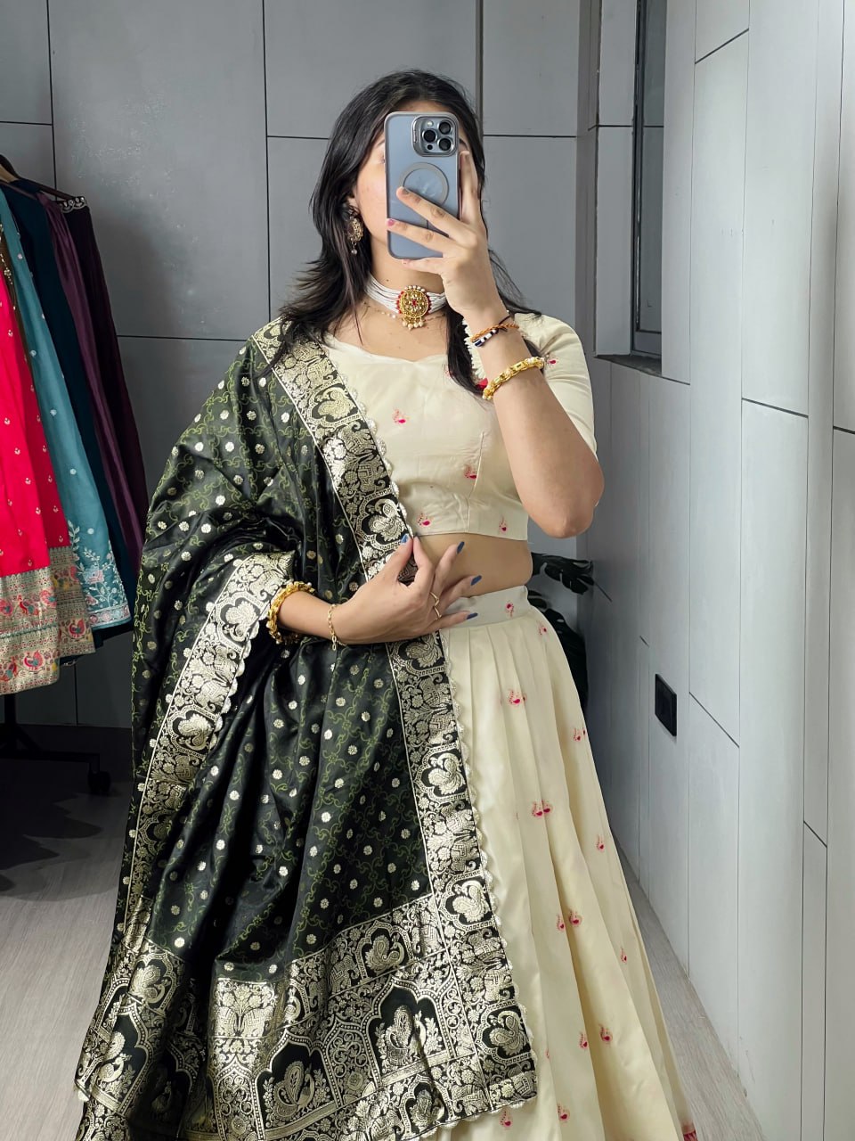 Royal Green Paithani Silk Lehenga with Rich Zari Weaving & Traditional Contrast Border