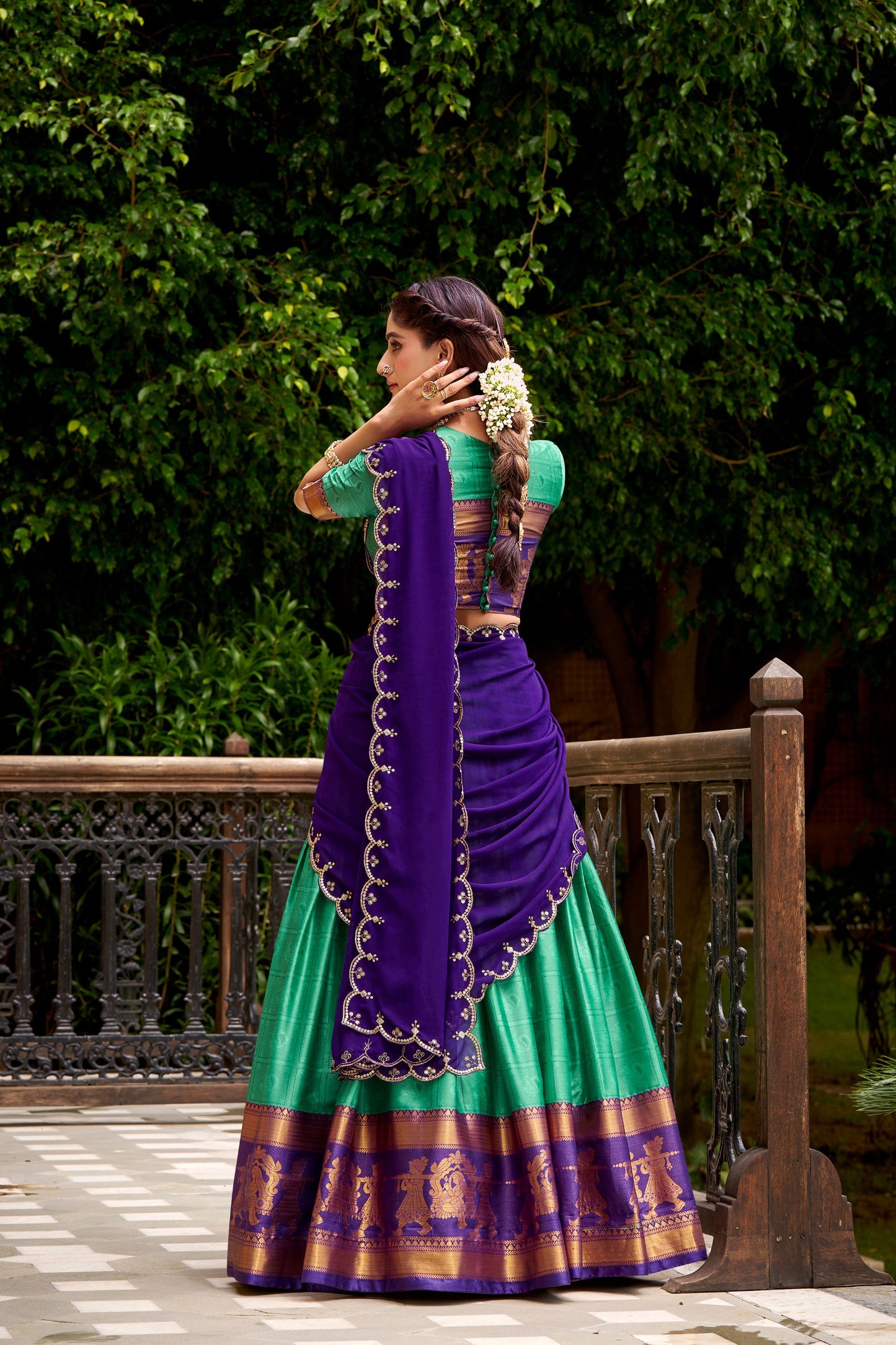 Bee Green Poly Cotton Zari Weaving Work Every Celebration Lehenga