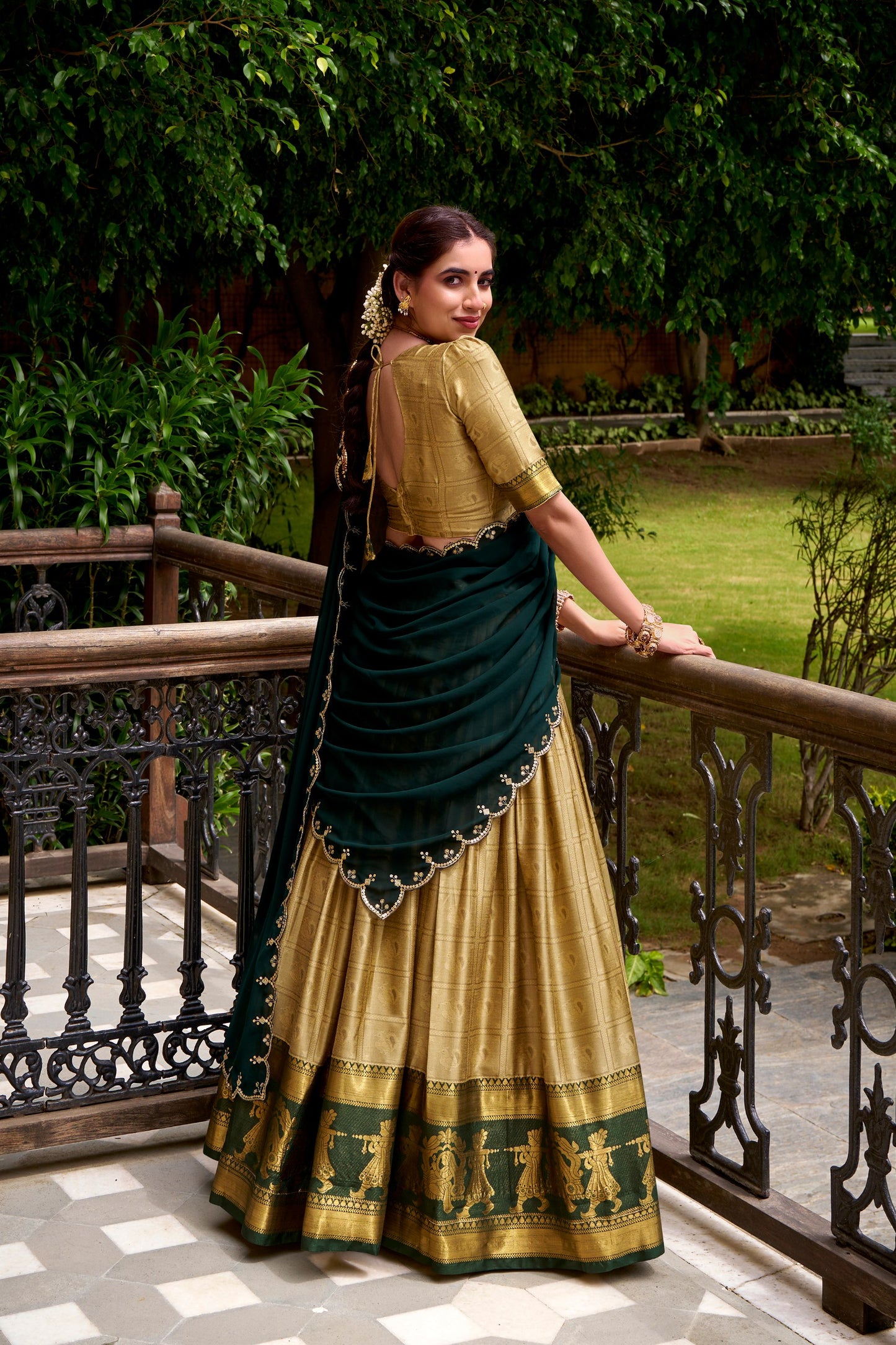 Cream Poly Cotton Zari Weaving Work Every Celebration Lehenga
