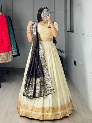 Royal Purple Paithani Silk Lehenga with Traditional Zari Weaving and Peacock Border by The Beauty Queen Surat
