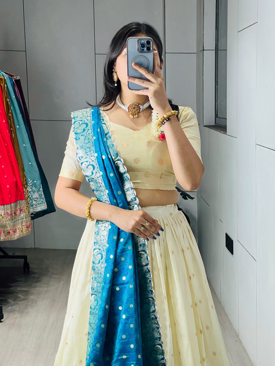 Firozi Paithani Silk Lehenga with Rich Zari Weaving & Traditional Peacock Border