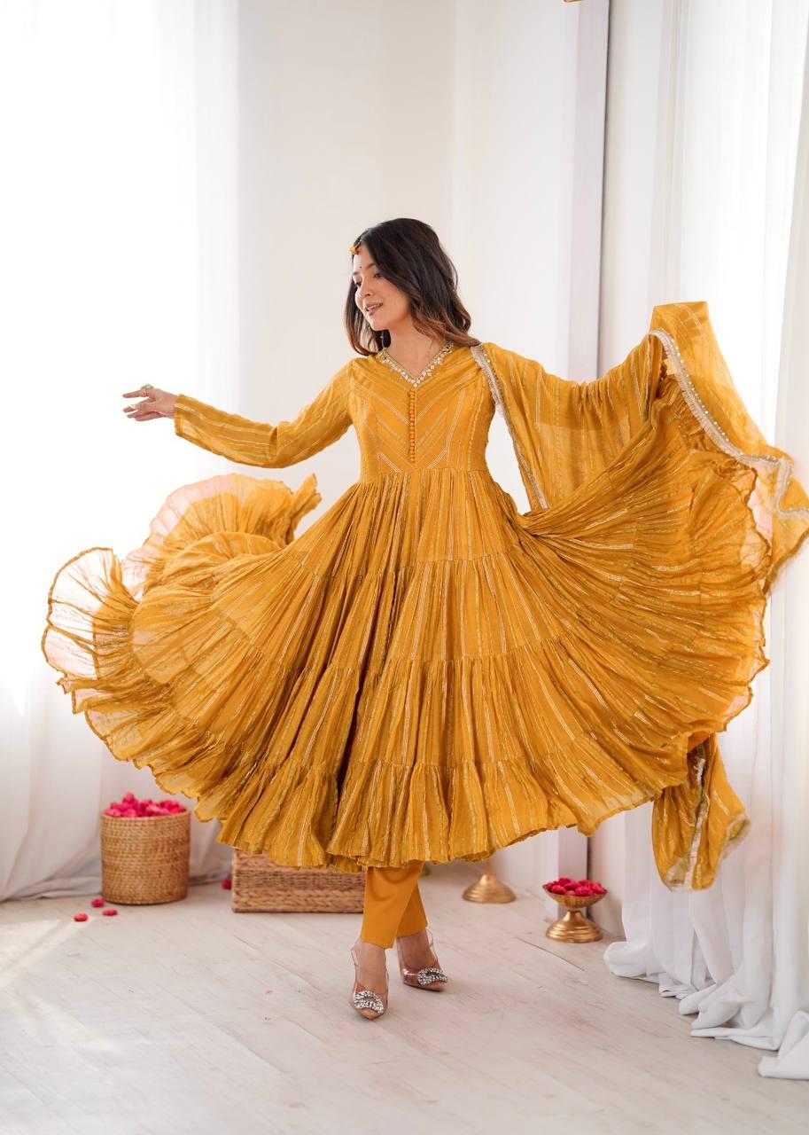 Yellow Chanderi Silk Salwar Suit – Handcrafted Real Mirror Work & Designer Embroidery Set