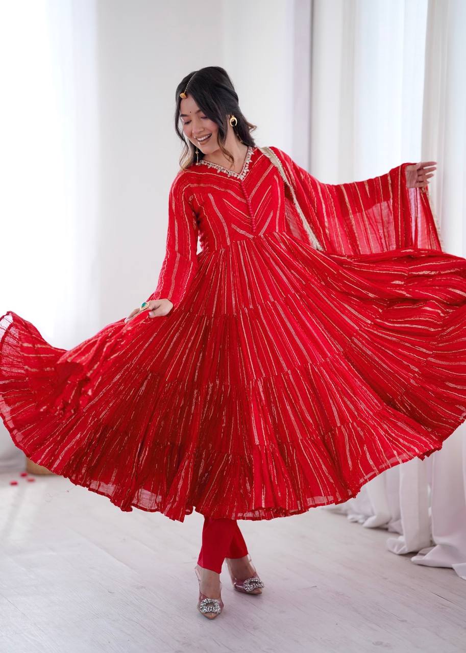 Red Chanderi Silk Salwar Suit with Real Mirror Handwork and Designer Dupatta by The Beauty Queen Surat