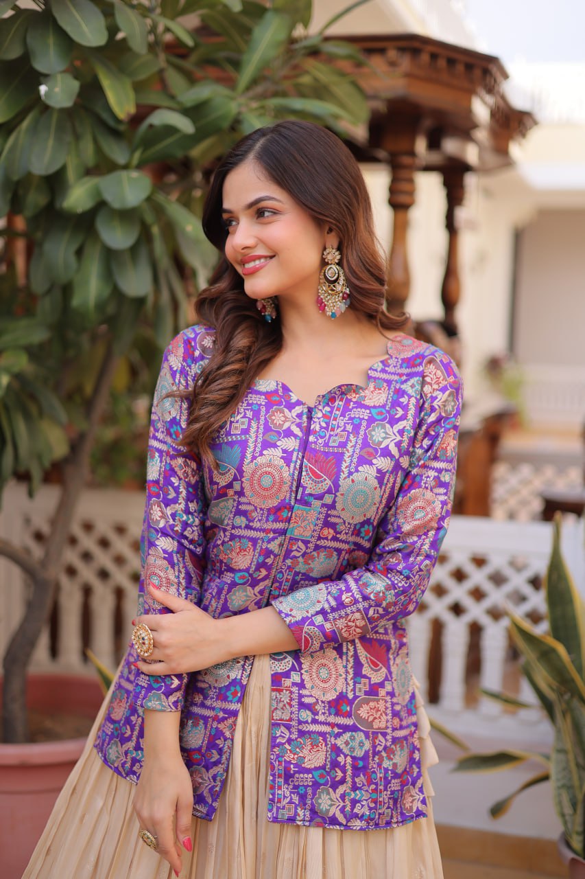 Purple Cosmos Weaving Jequard Work Lehenga Choli