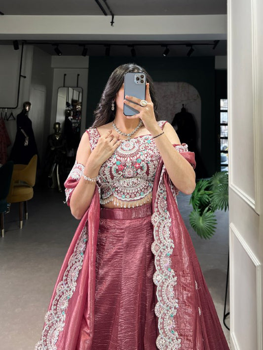Maroon Gold Crush Plain Wedding Lehenga Choli