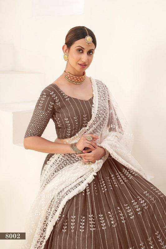 Caramel Georgette Sequins Embroidered Work Lehenga Choli