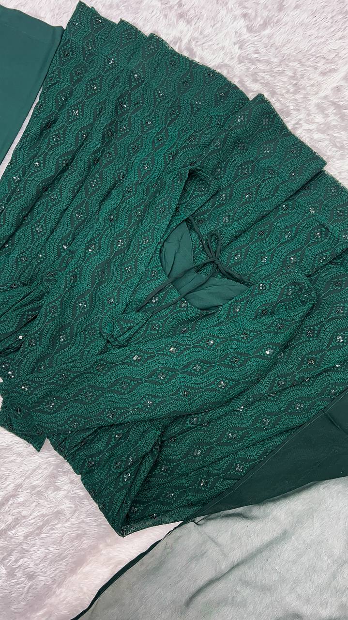 Dark Green Georgette Lukhnowi Sequence Work Anarkali Salwar Suit