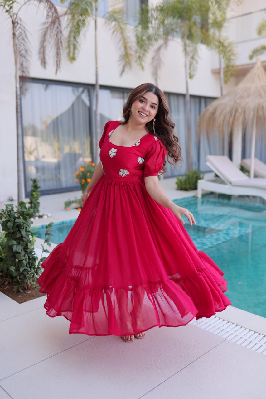 Pink Fendi Silk With Beads Embroidered Work Gown The Beauty Queen Pink Fendi Silk With Beads Embroidered Work Gown The Beauty Queen