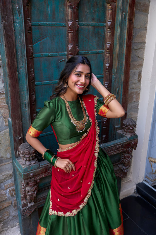 Green Narayan Pattu Zari Weaving Work South Indian Lehenga Choli