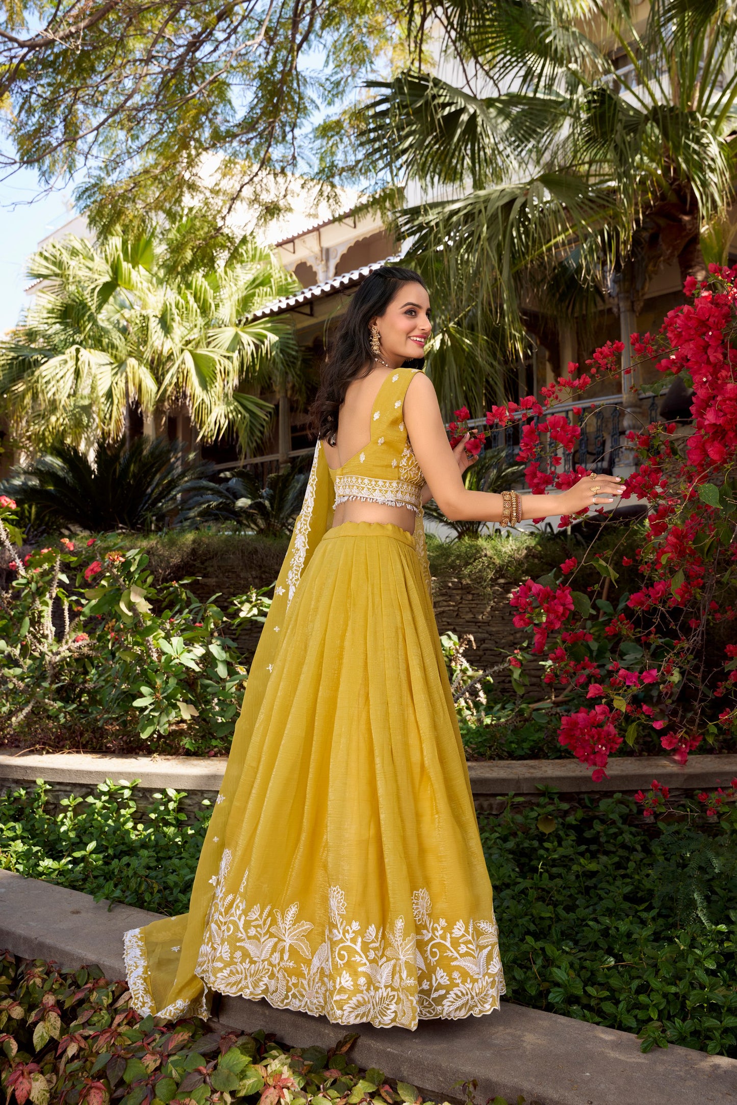 Yellow Gold Crush Sequins And Thread Embroidery Work Lehenga Choli