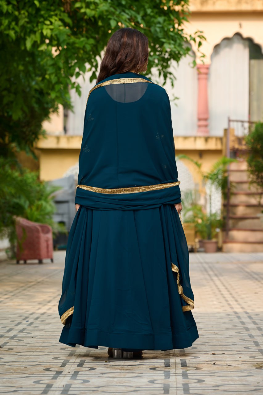 Rama Faux Blooming With Sequins Multi Thread Embroidered Work Gown