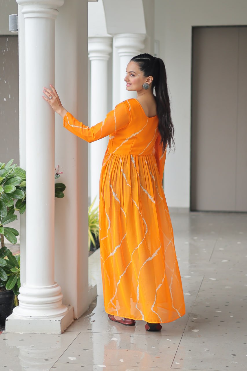 Yellow Leheriya Print Work With Kutchi Patchework Navratri Kurti